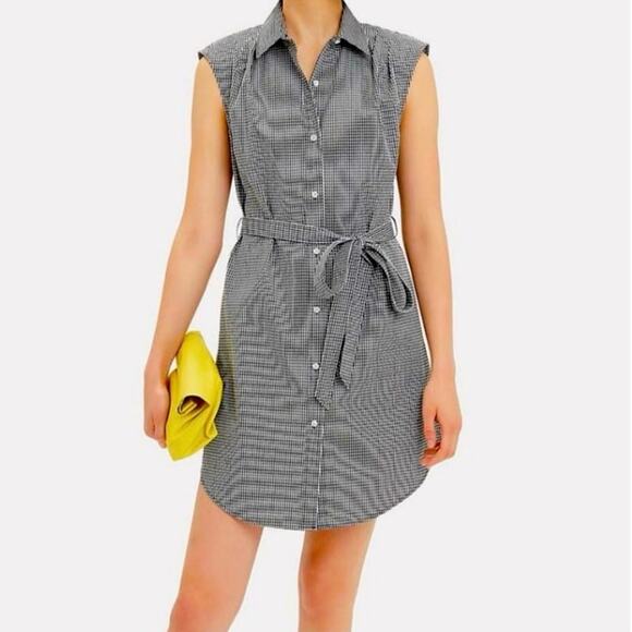 Frame Black Gingham Belted Button Front Shirt Dress Sz XS - Picture 2 of 6